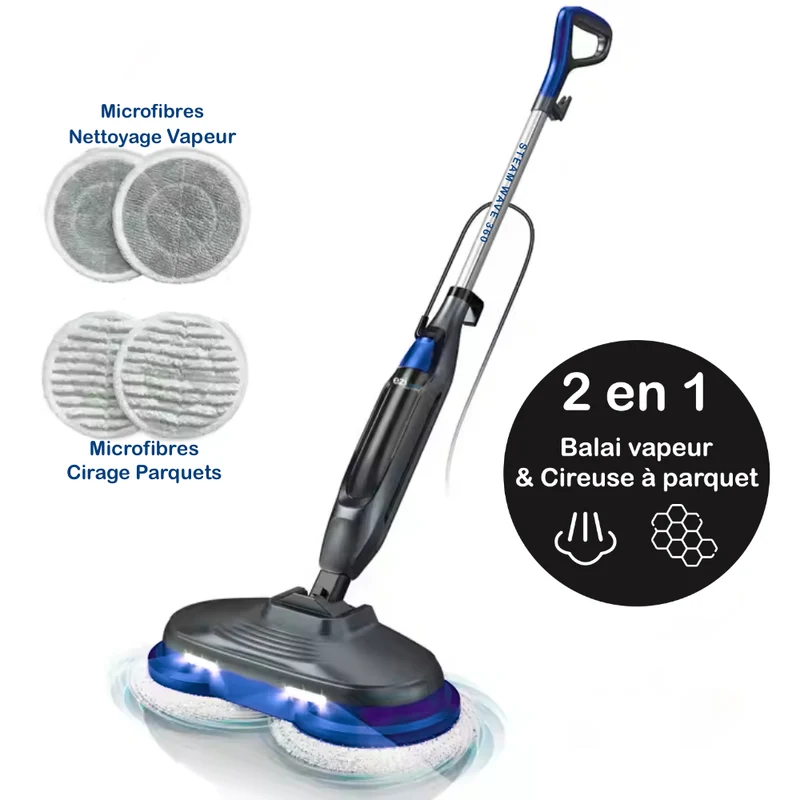 Nettoyeur Vapeur Balai EZIclean Cyclowave 360 - Cireur de sol - 2 en 1