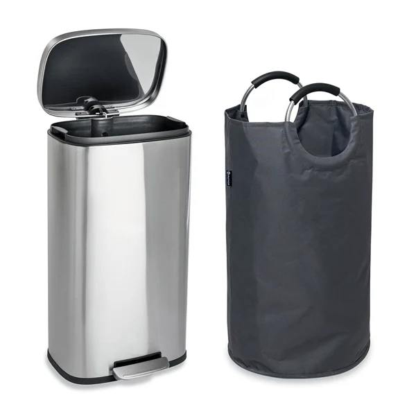 Lot poubelle de cuisine en inox 30 L et grand panier de tri 72 L Mathon
