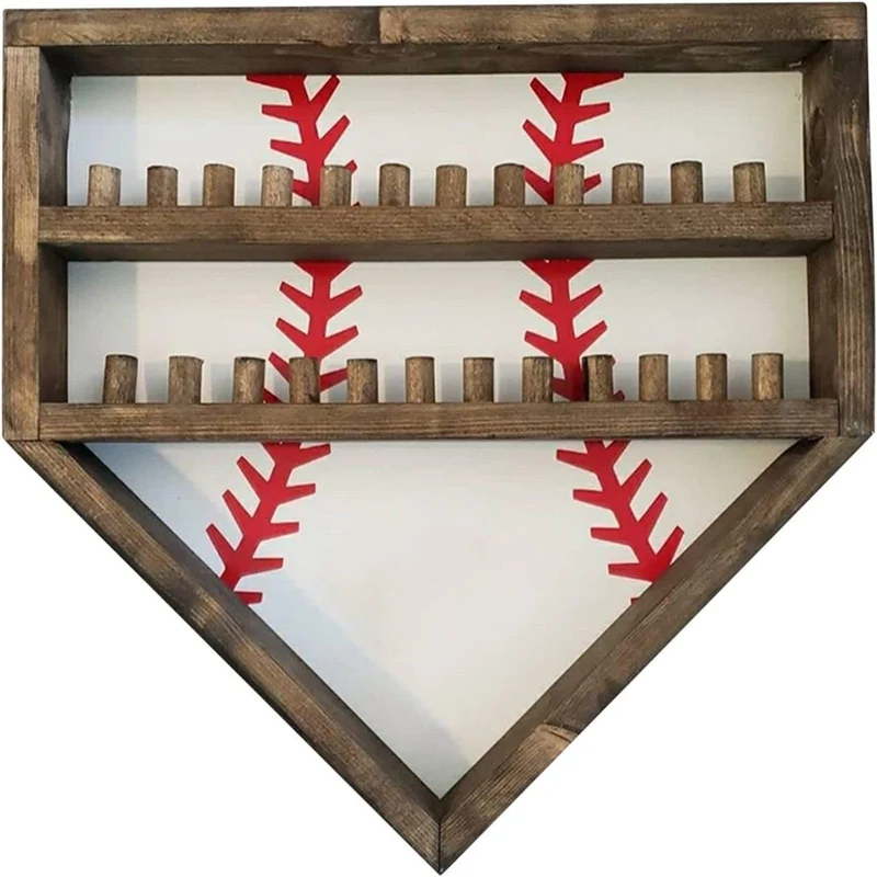 Garvee Vitrine Bois Massif Baseball Pour 24 Anneaux, Présentation 3 Niveaux, Montage Mural Facile, Cadeau Idéal, Naturel