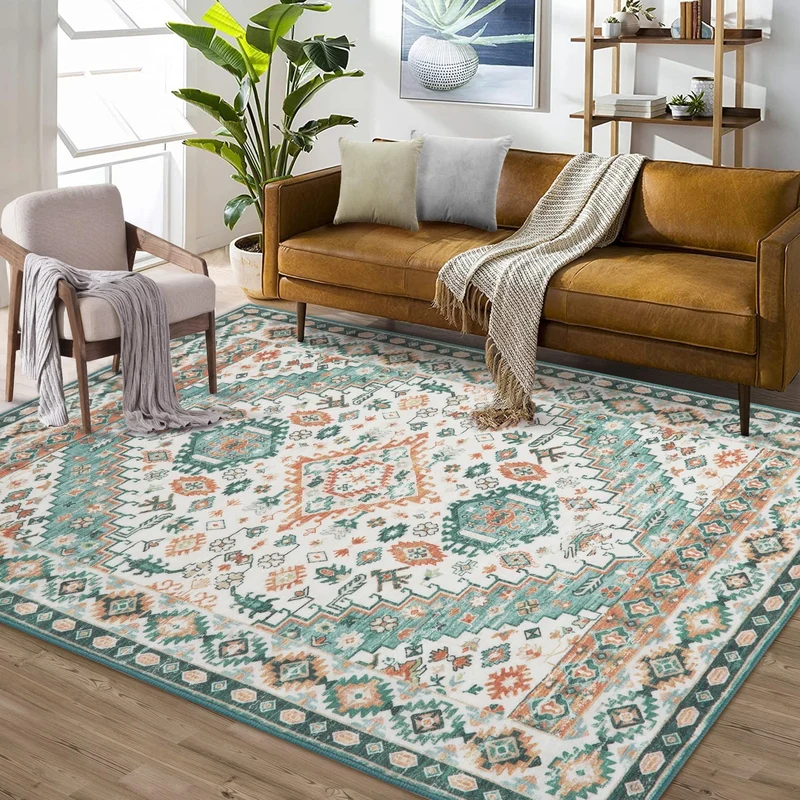 Garvee Tapis Vintage Oriental 120x170cm Polyester Doux Antidérapant Pour Salon Chambre Entrée