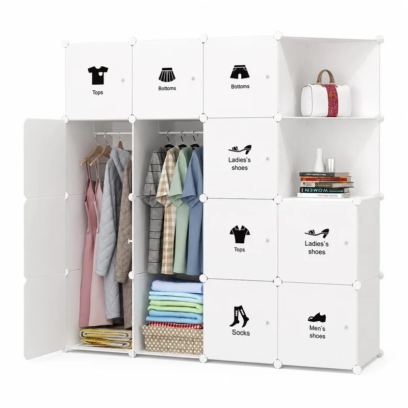 Garvee Regalsystem 12 Pièces Armoire Plastique Polyvalente 8 Compartiments Stable PP Cadre Métal Facile Montage Chambre Enfant Salon