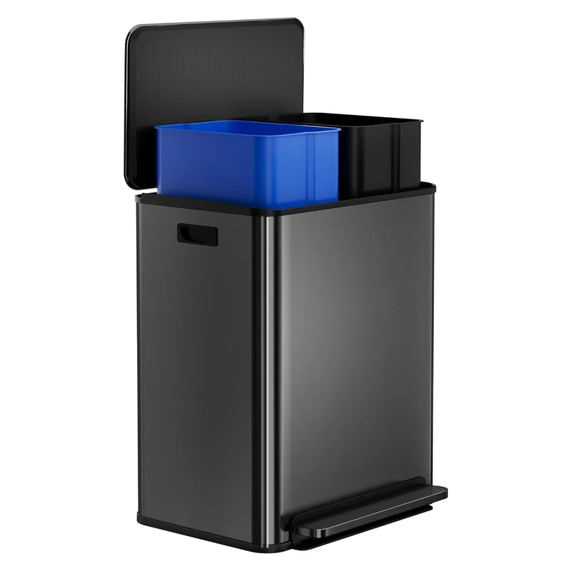 Garvee Poubelle De Cuisine 60L En Acier Inoxydable Double Compartiment Pour Maison Et Bureau Argent