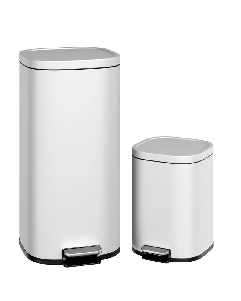 Garvee Set De 2 Poubelles Rectangulaires En Acier Inoxydable 30L & 6L Avec Couvercle Silencieux Et Pédale Sans Contact Pour Cuisine Moderne, Finition Thermolaquée, Couleur Acier Inox