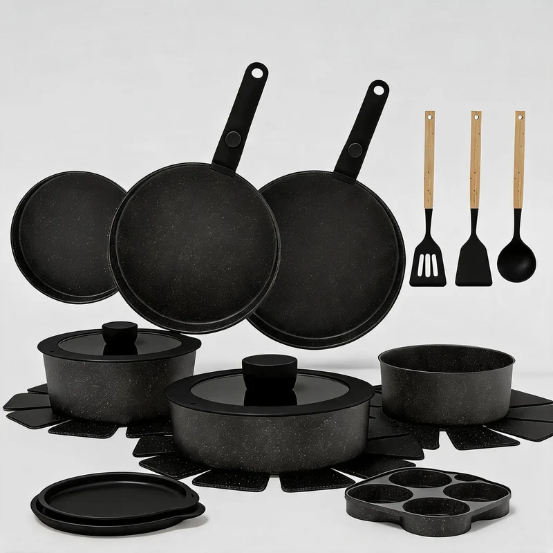 Garvee Set De 21 Pièces Casseroles Antiadhésives Avec Poignées Amovibles Cuisine Compacte Aluminium Léger Blanc