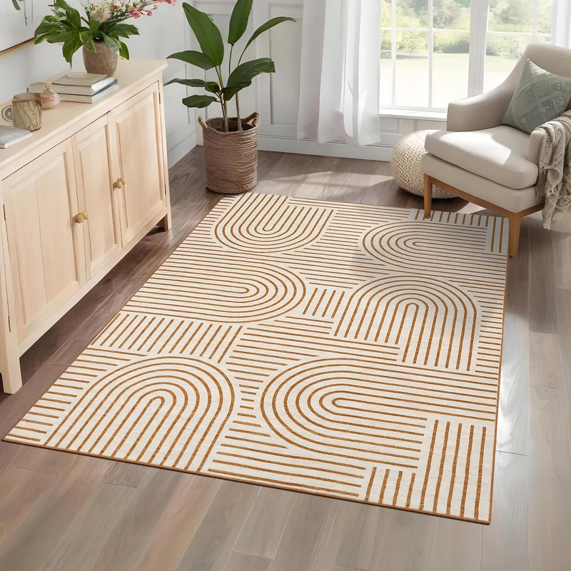 Garvee Tapis Salon 160x230 cm Gris Kaschmir-Optik Lavable Antidérapant Moderne Motif Rhythm