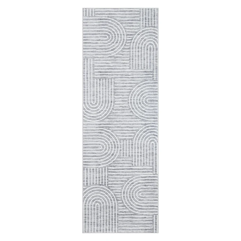 Garvee Tapis Coureur 60x230 cm Gris Avec Design Rhythm Moderne Antidérapant Lavable Pour Couloir Et Salon