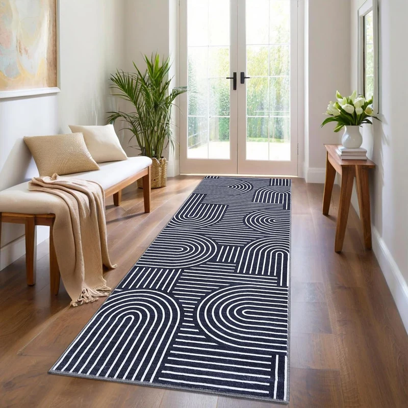 Garvee Tapis Coureur 60x230 cm Bleu Marine Avec Aspect Cachemire Pour Cuisine Et Couloir Antidérapant Résistant