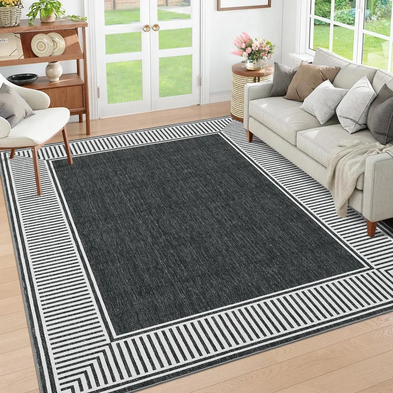 Garvee Tapis Court Lavable Ultra Doux Antidérapant 200x290cm Minimaliste Salon Chambre Cuisine