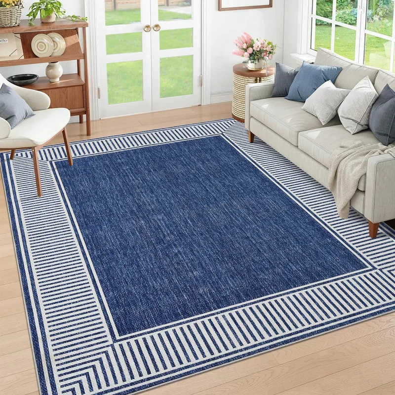Garvee Tapis Court Lavable Bleu Antidérapant Doux Polyester Résistant Aux Taches 120x170cm Pour Salon Chambre Cuisine
