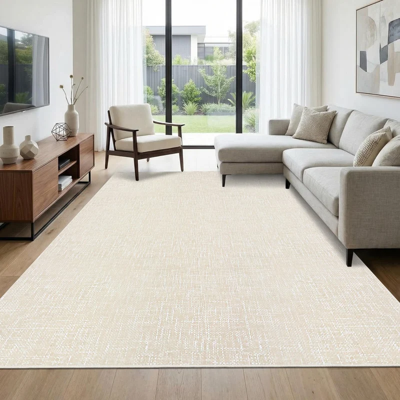 Garvee Tapis Lavable Extra Plat Antidérapant Beige 80x150cm Pour Salon Et Chambre