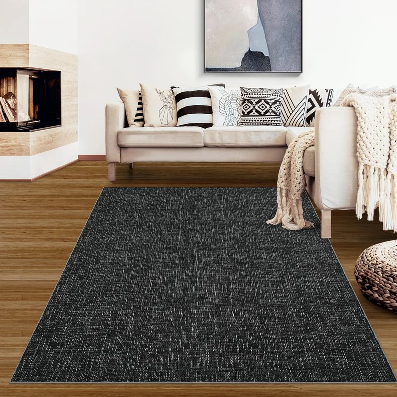 Garvee Tapis Moderne Lavable Polyester Antidérapant Pour Salon Chambre Cuisine 120x170cm Noir