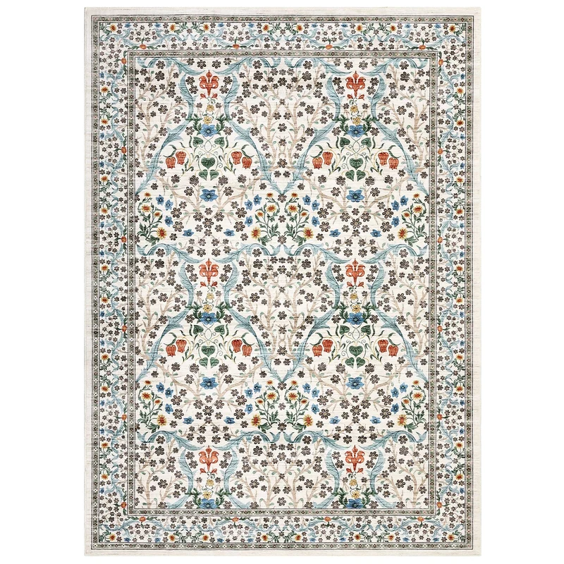 Garvee Tapis Perlvelour 160x230cm Motif Fleurs & Lierre Bleu Pour Salon Et Chambre Doux Durable