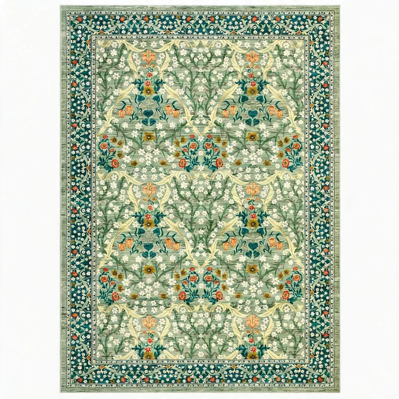 Garvee Tapis Vintage Floral Lavable Antidérapant Pour Salon Chambre Cuisine Polyester Ultra-Doux Profil Plat