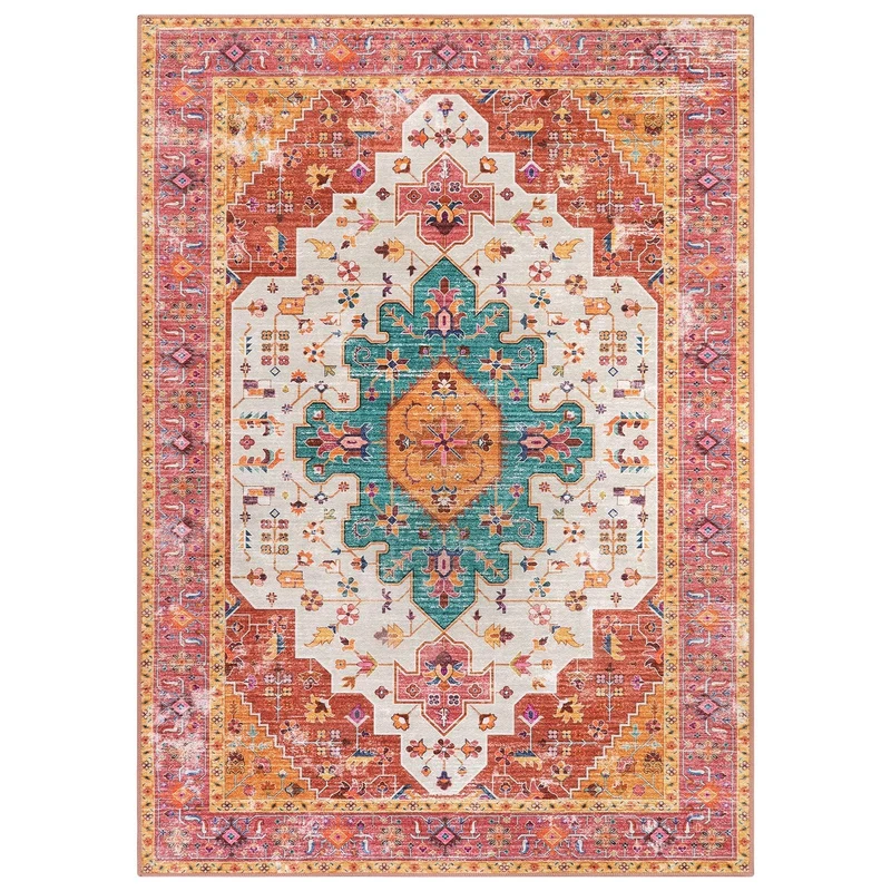 Garvee Alfombra Azul Vintage Antidérapante en Velours Doux pour Salon et Chambre 1200gsm Bleu