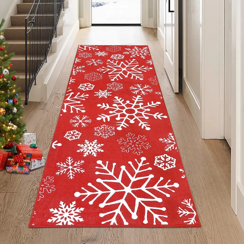 Garvee Alfombra Navidad Rouge Copos De Nieve Pasillo Lavable Tissu Velours Doux Antidérapant