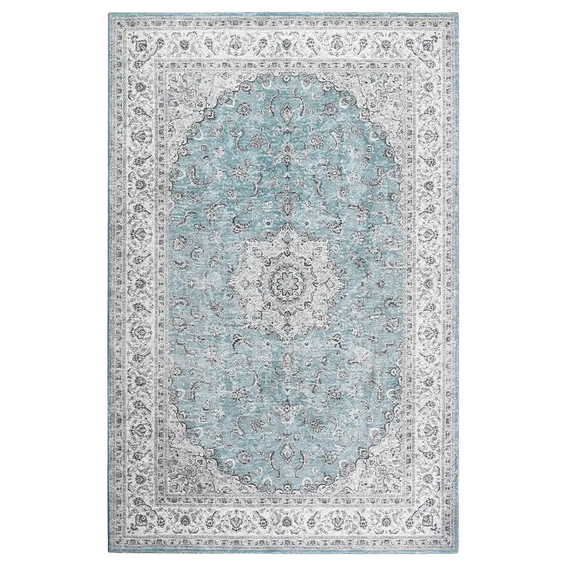 Garvee Vintage Teppich Tapis Bas Flottant Rétro Bleu Clair 140x200 cm Pour Salon Chambre Cuisine