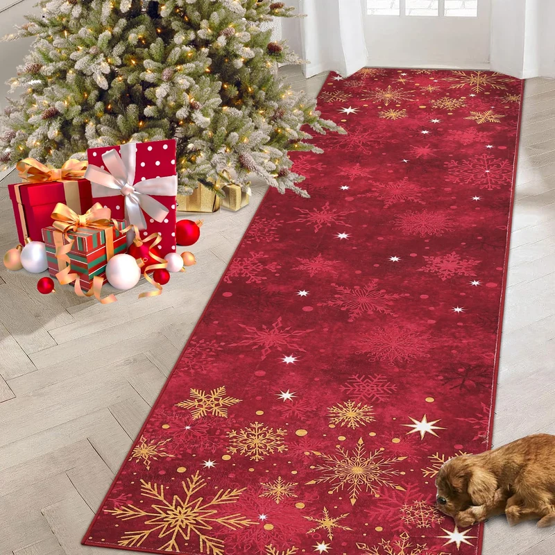 Garvee Tapis De Noël Rouge Antidérapant Lavable 80x150 cm Pour Salon Chambre Cuisine