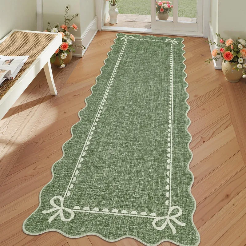 Garvee Tapis Scalloped Bow Lavable Antidérapant Pile Basse Doux Tissu Faux Laine Pour Salon Chambre Entrée, Confortable Durable, Beige
