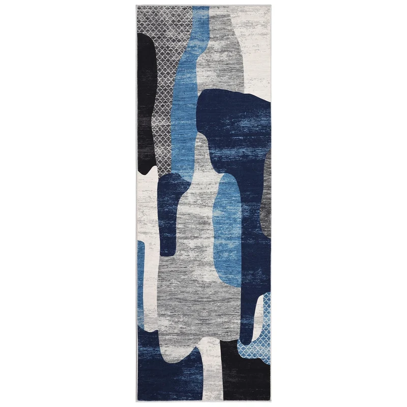 Garvee Tapis Moderne Abstrait Bleu 200x290cm Lavable Antidérapant Pour Salon Chambre Bureau