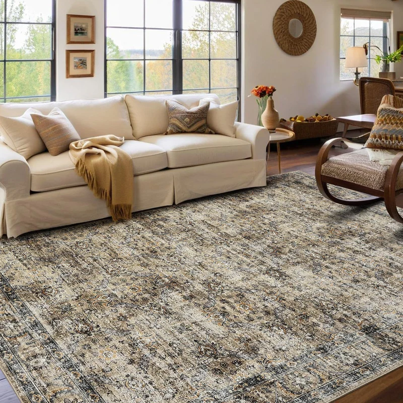 Garvee Teppich 160x230cm Vintage Braun Kurzflor Rutschfest Polyester Waschbar Für Wohnzimmer & Flur