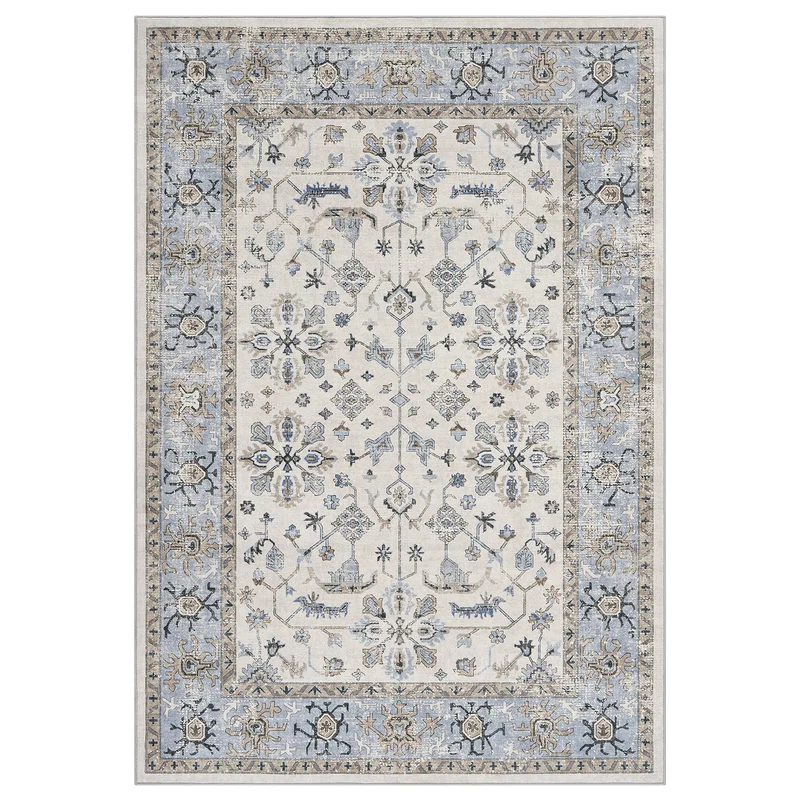 Garvee Tapis Lavable Vintage En Coton Cachemire Antidérapant TPR Beige 120x170cm Pour Salon Et Chambre