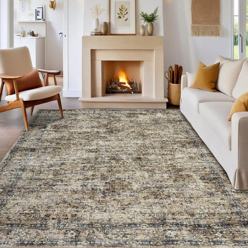 Garvee Teppich Waschbar Vintage Blumenmuster Kurzflor Weich Polyester Rutschfest Flur Wohnzimmer Flachgewebe