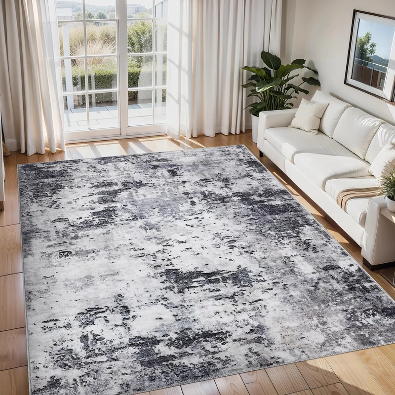 Garvee Tapis Moderne Abstrait Gris Clair 240x340 cm Lavable Antidérapant Pour Salon Et Chambre