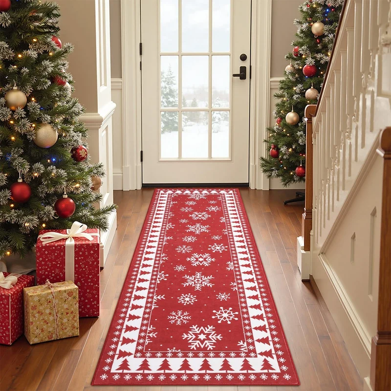 Garvee Alfombra Navideña Rouge Antidérapante Microfibre Douce Lavable Pour Salon Et Salle À Manger