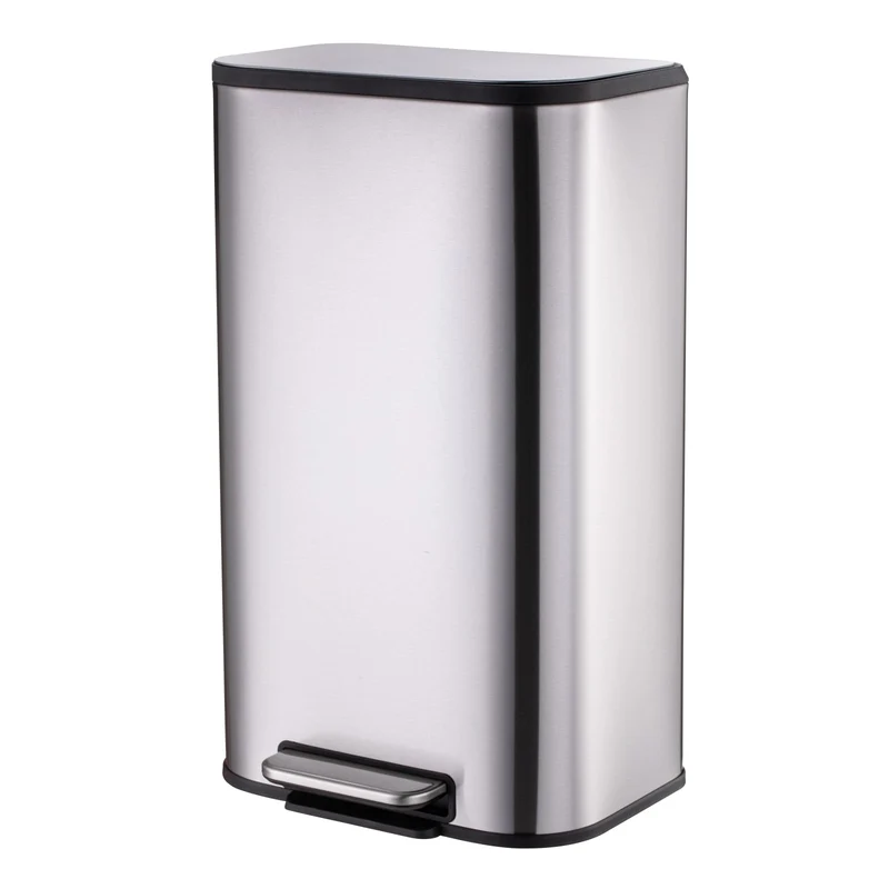 Garvee Poubelle Rectangulaire 13 Gallons Acier Inoxydable Avec Ouverture Pied Mains Libres Pour Cuisine Et Bureau, Intérieur Plastique Robuste, Couleur Argent