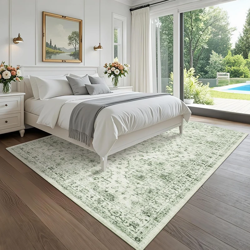 Garvee Tapis Vintage Boho Floral Antidérapant TPE Vert Pour Salon Et Chambre