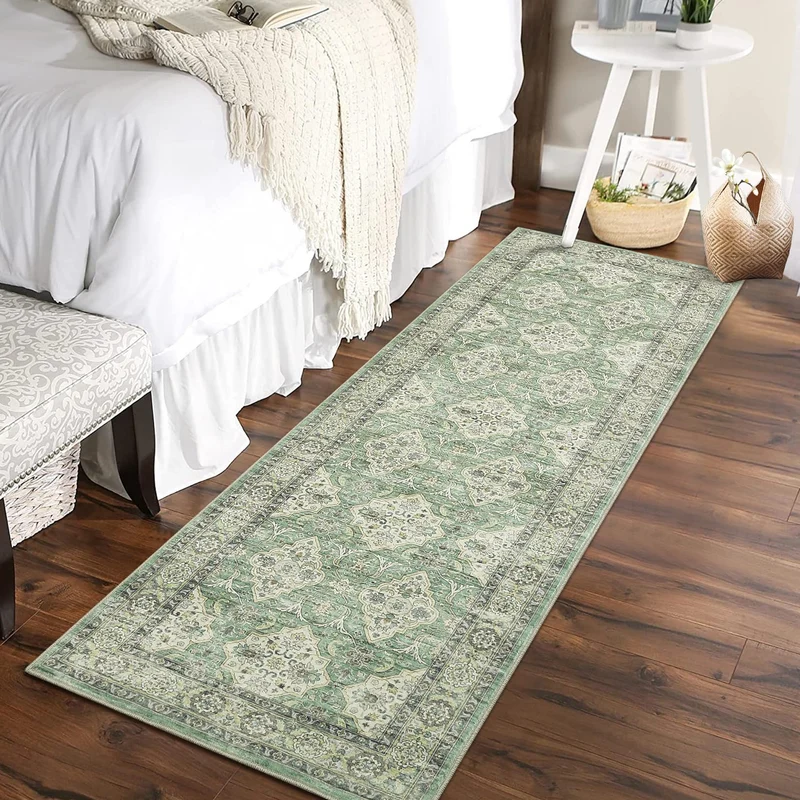 Garvee Tapis Vintage Lavable Motif Floral Bohème Faible Poil Antidérapant Polyester Doux Résistant Salon Chambre Salle à Manger