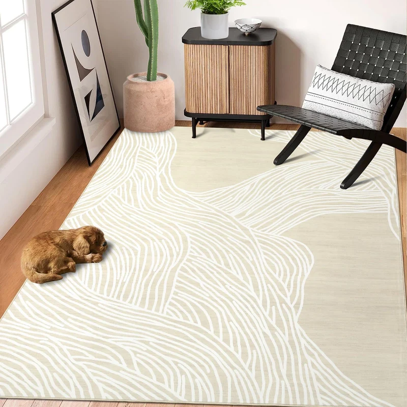 Garvee Tapis Moderne Lavable En Machine Rayures Abstraites Antidérapant 160x230cm Polyester Doux