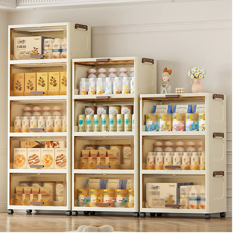 Garvee Boîte De Rangement Pliable 3 Niveaux Plastique Empilable Avec Roulettes Transparentes Aimantée Grande Capacité Pour Maison Bureau 48x26x78cm Transparent