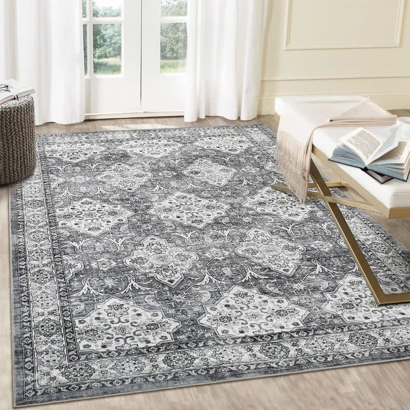 Garvee Tapis Vintage Lavable Motif Floral Bohème Antidérapant Polyester Doux Léger Pour Salon Chambre Salle à Manger