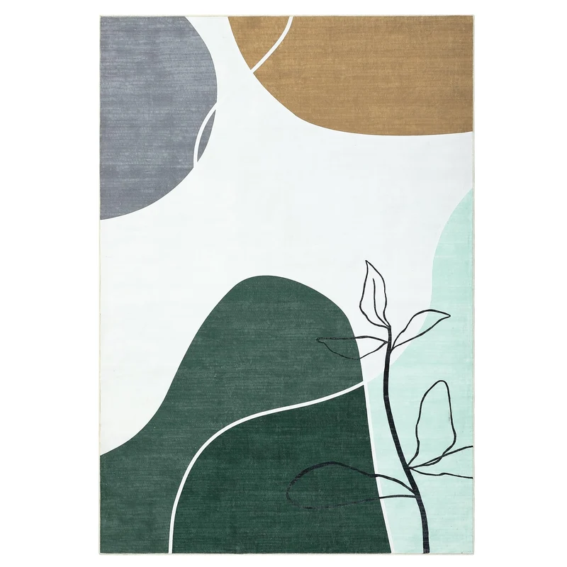 Garvee Tapis Botanique Moderne Roulé Rembourré Antidérapant Polyester Faible Poil Crème Pour Salon Et Chambre