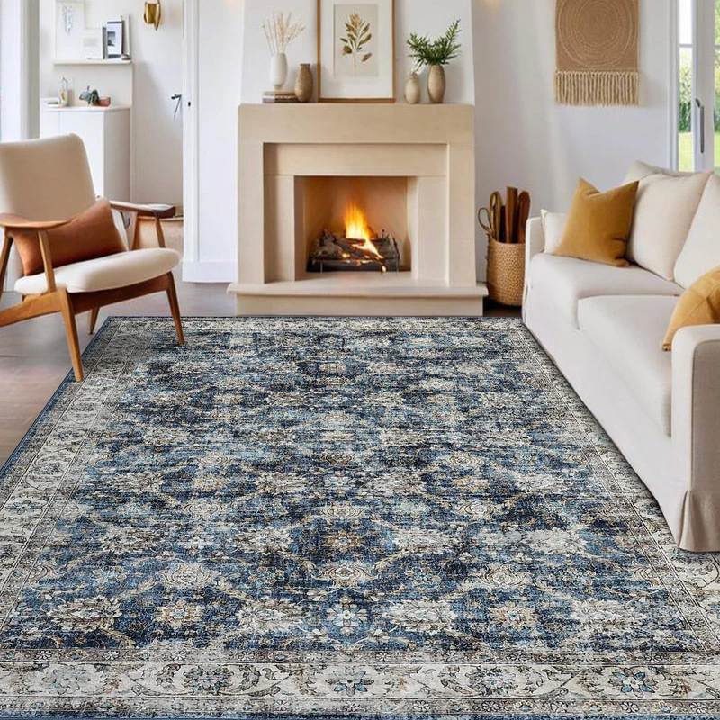 Garvee Tapis Vintage Extérieur Rétro Floral Antidérapant Doux Low-Pile Pour Entrée Salon Couloir