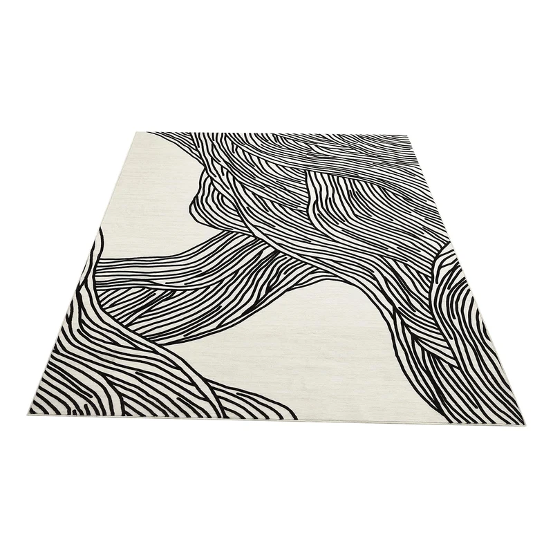 Garvee Tapis Lavable En Laine Synthétique Antidérapant Pour Salon Chambre Salle À Manger 240x340cm Noir Et Blanc