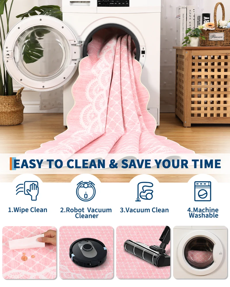 Garvee Alfombra Suave Cachemir Polyester Lavable Antideslizante Pour Salon Et Chambre Taille Versatile Couleur Nube Brocado