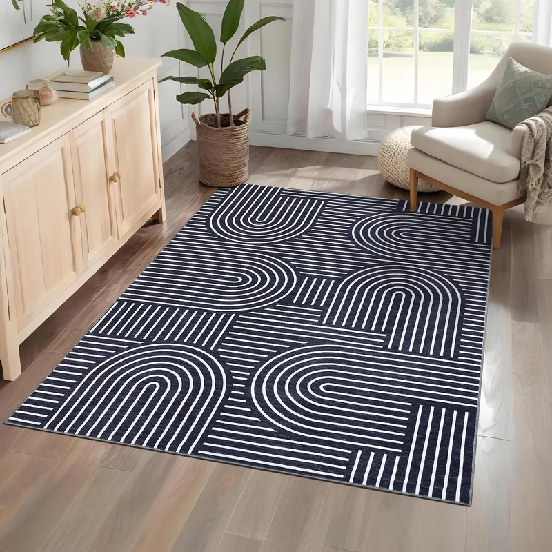 Garvee Tapis Salon XXL 200x290 cm Bleu Kaschmir-Optik Antidérapant Pour Chambre & Salle à Manger