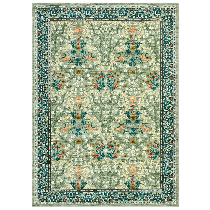 Garvee Tapis Perlvelour 160x230cm Motif Fleurs & Lierre Bleu Pour Salon Et Chambre Doux Durable