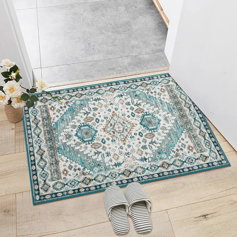 Garvee Vintage Läufer Teppich Orientalisches Design Kurzflor 0,7 cm Polyester Rutschfest Für Wohnzimmer Schlafzimmer Flur Küche