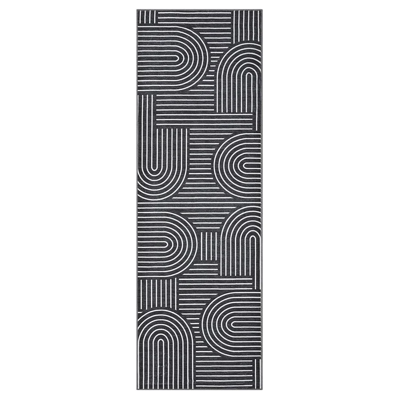 Garvee Teppich Läufer 60x230 cm Noir Kaschmir-Optik Antidérapant Lavable Pour Cuisine Et Chambre