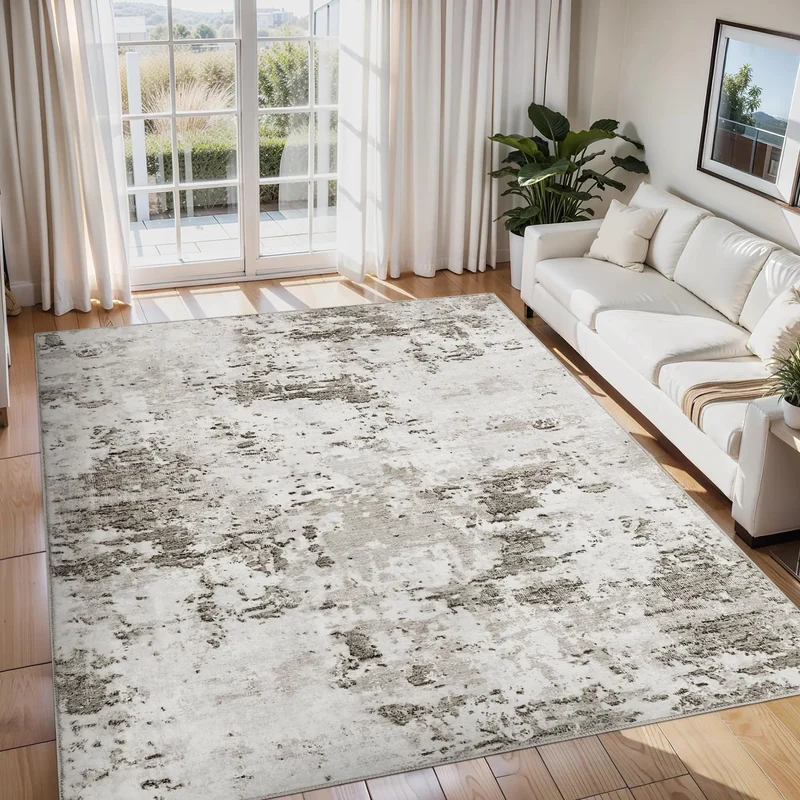 Garvee Tapis Moderne Abstrait 240x340 cm Rembourré Antidérapant Polyester Pour Salon Et Chambre Neutre