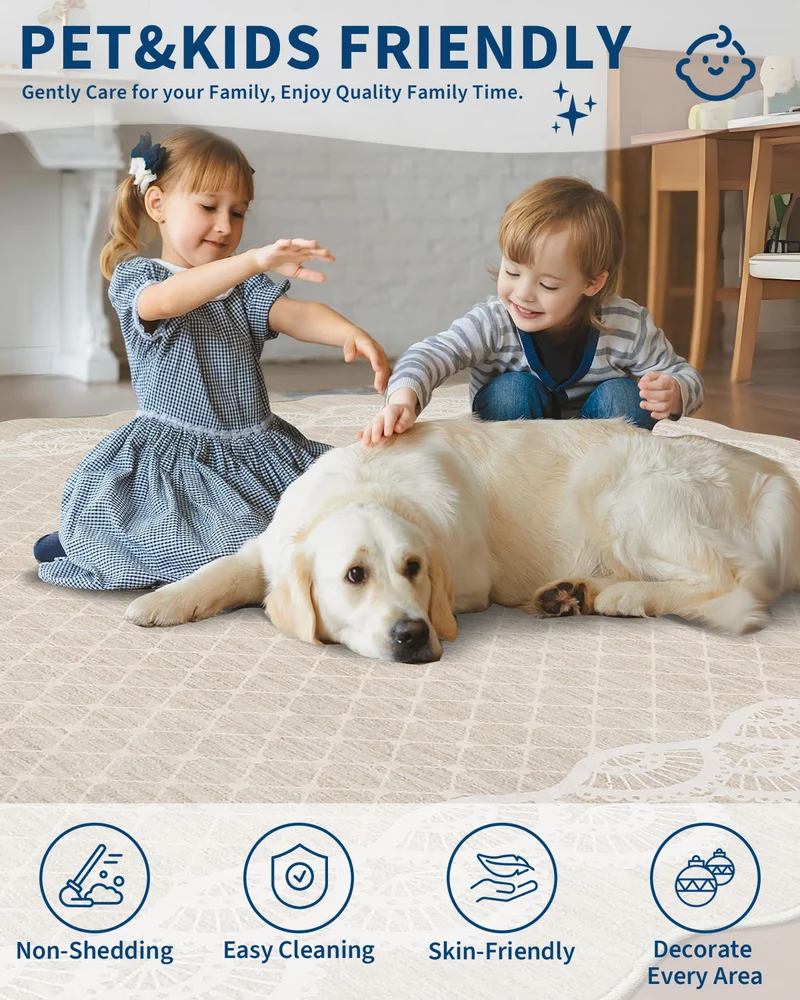Garvee Alfombra Suave Cachemir Polyester Lavable Antideslizante Para Salon Y Chambre, Tamaño Versátil, Diseño Nube Brocado
