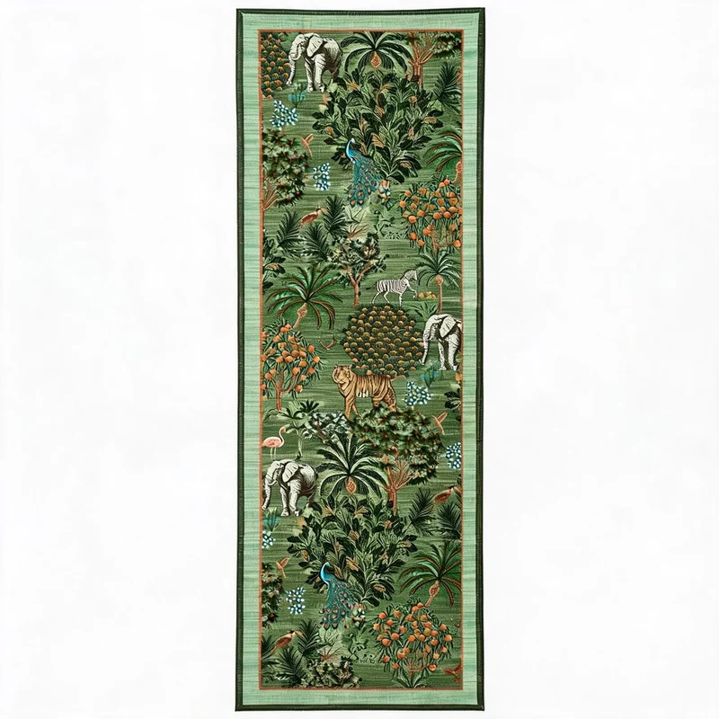 Garvee Tapis Morris Lavable Avec Imprimé Jungle Exotique Vert Clair 60x230 cm Pour Salon Et Chambre