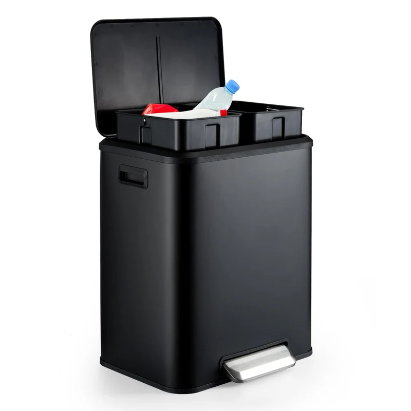 Garvee Poubelle Double Compartiment Acier Inoxydable 8 Gallons Avec Couvercle À Pédale Pour Cuisine Compacte Anti-Traces
