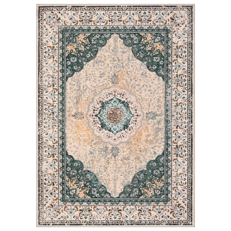 Garvee Alfombra Vintage Boho Lavable Velours Doux Antidérapant Pour Salon Et Chambre 200x290 cm Verte