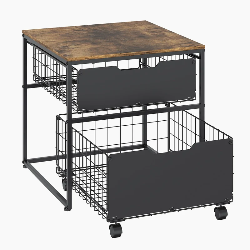 Garvee Support Réfrigérateur 22x22IN Avec Tiroirs Métalliques, Cadre Acier, Roulettes Verrouillables, Espace Compact Cuisine Noir
