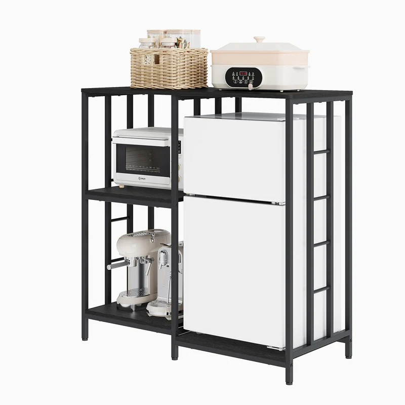 Garvee Mini Frigo Stand 40.5" 4 Niveaux Support Robuste Bois Fer Noir Rangement Compact Cuisine Bureau