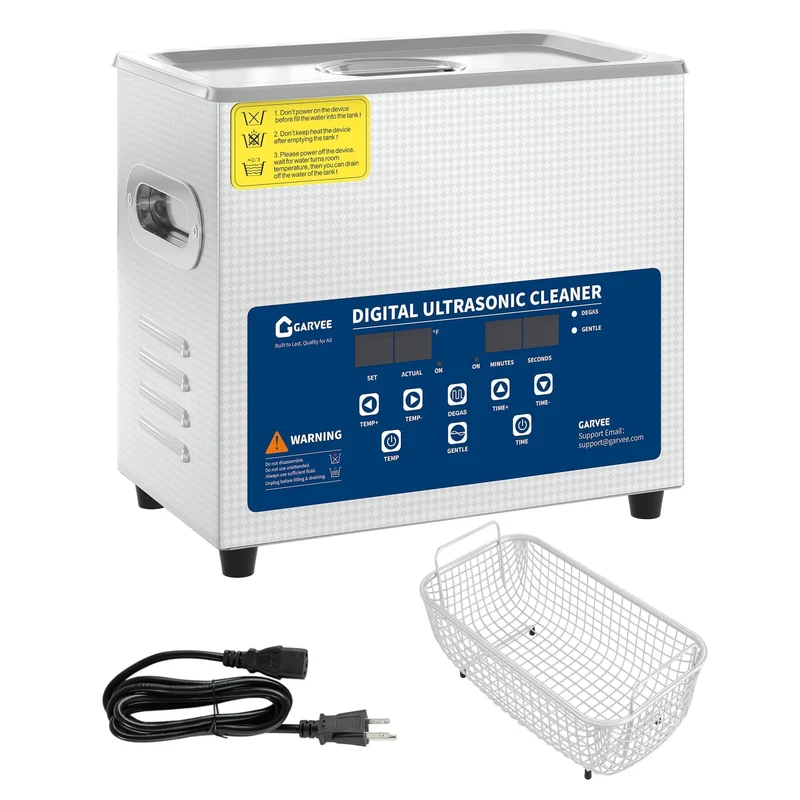 Garvee Ultrasons Nettoyeur 3L 40kHz Puissant Chauffant Acier Inoxydable Silencieux avec Panier pour Bijoux et Montres